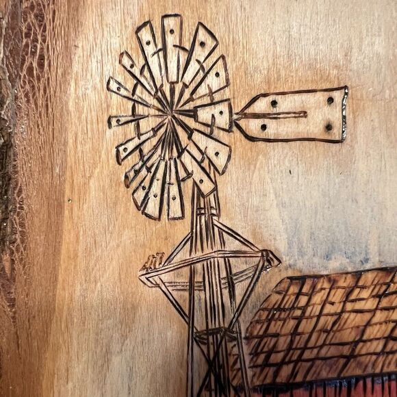 Signed Melissa Spiess Wood Burning Barn Scene Rustic Live Edge Wall Art Farm - Picture 9 of 13